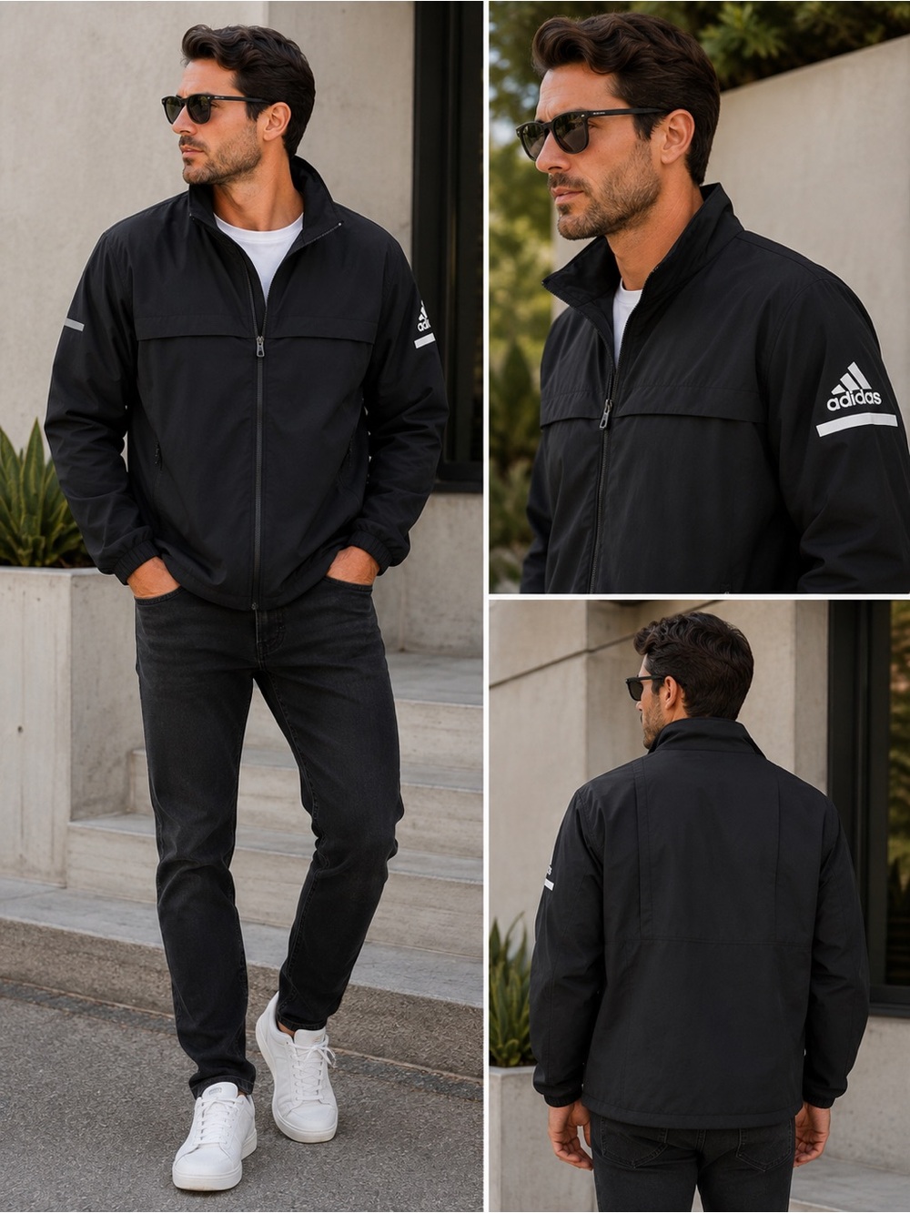 adidas Black Men’s Lightweight Windbreaker Jacket